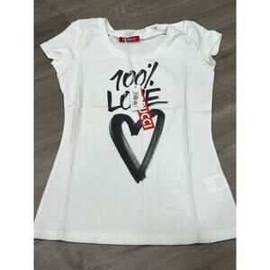 NWT FIORUCCI White‎ Printed 100% Love Heart Graphic Tshirt Cap Sleeve Size XS